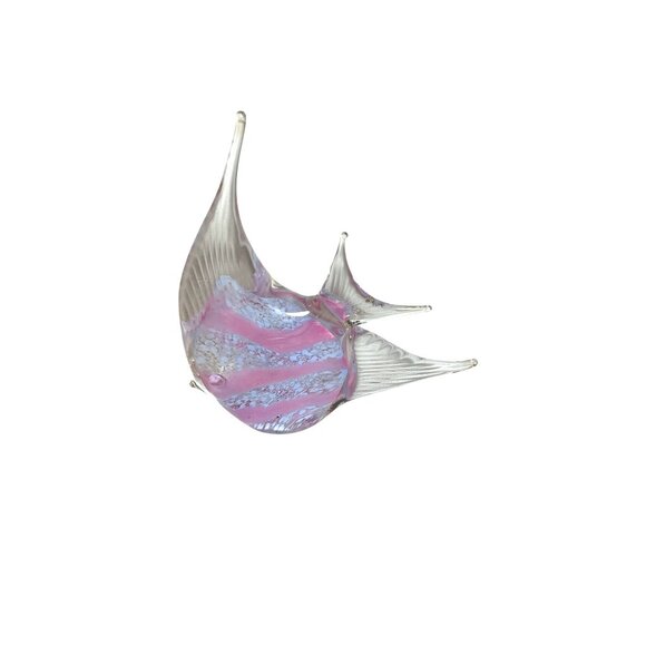 Handblown Glass Angel Fish Figurine With Pink & Clear Swirl Design - Picture 6 of 8